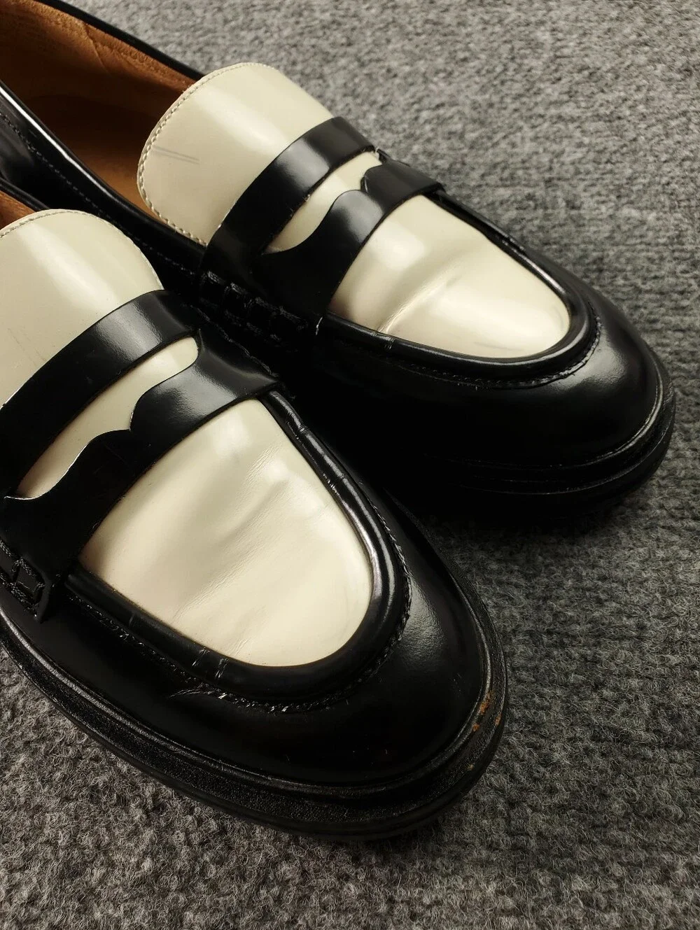 Madewell The Vernon Penny Loafers 8 Two Tone Slip On Patent Leather Apron Black - Picture 8 of 16